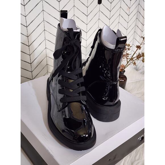 Alfani Terissa Women’s Lace-Up Combat Boots – Glossy Ankle Booties - Black - Picture 4 of 10